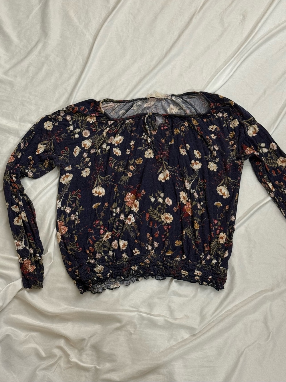 Pink Republic Navy Floral Long-Sleeve Crop Top